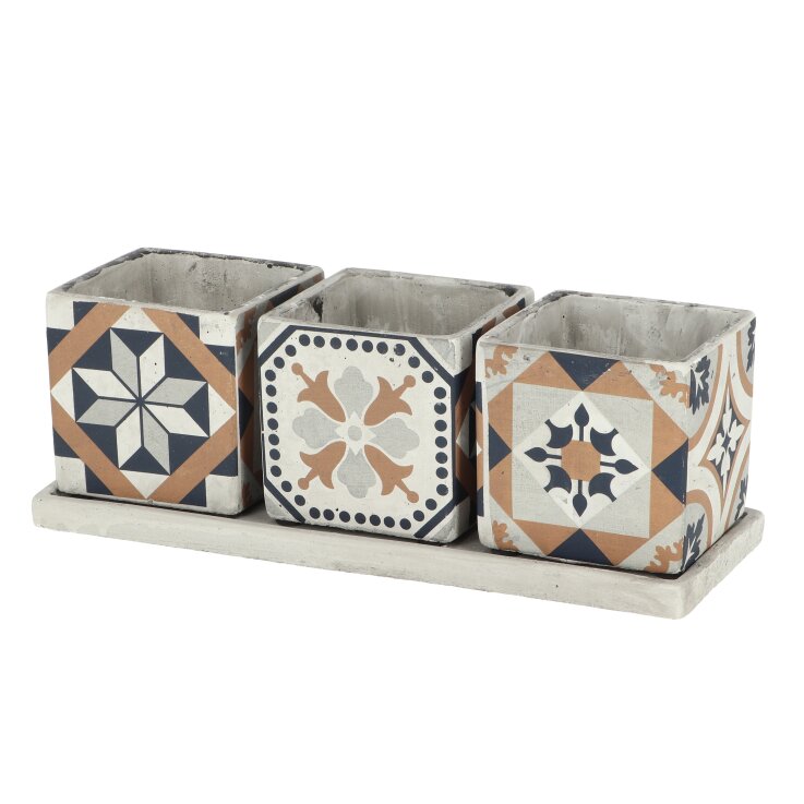 ESSCHERT DESIGN Topfset auf Tray "Portugiesische Kacheln"