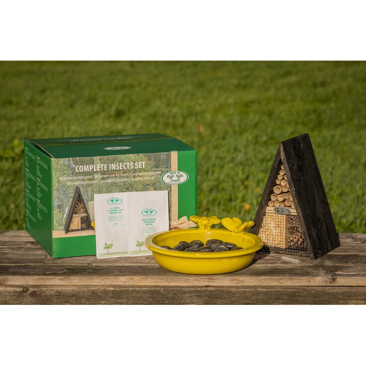 ESSCHERT DESIGN Komplett-Set für Insekten mit Insektenhotel, Blumenmischungen und Tränke