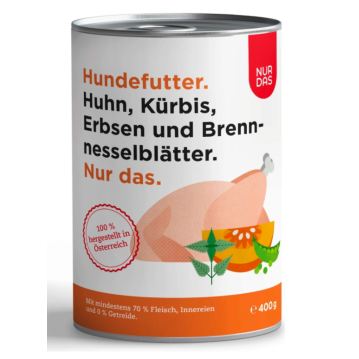 Hunde - Nassfutter NUR DAS Huhn mit K&uuml;rbis, Erbsen...