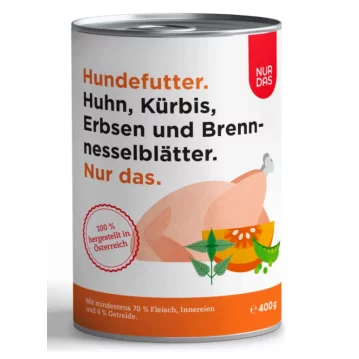 Hunde - Nassfutter NUR DAS Huhn mit K&uuml;rbis, Erbsen...