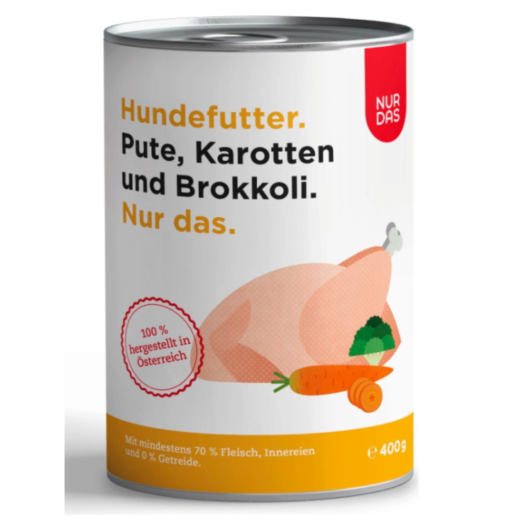 Hunde - Nassfutter NUR DAS Pute mit Karotten und Brokkoli