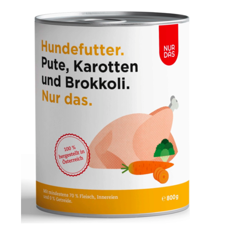Hunde - Nassfutter NUR DAS Pute mit Karotten und Brokkoli