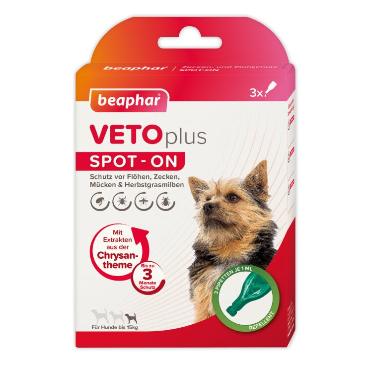 BEAPHAR VETOplus SPOT-ON für kleine Hunde (bis 15 kg), 3 x 1 ml