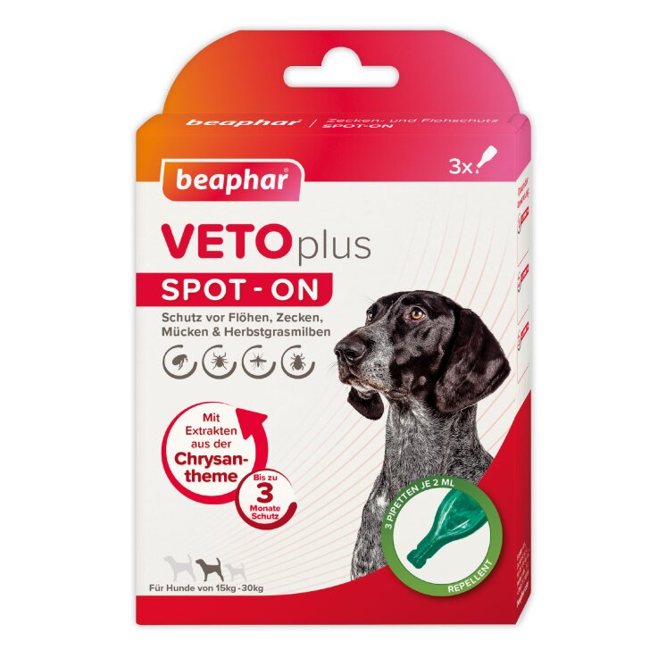 BEAPHAR VETOplus SPOT-ON für mittelgroße Hunde (15 - 30 kg), 3 x 2 ml