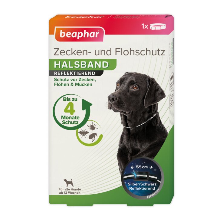 BEAPHAR Zecken- und Flohschutz Halsband für Hunde, reflektierend, 65 cm