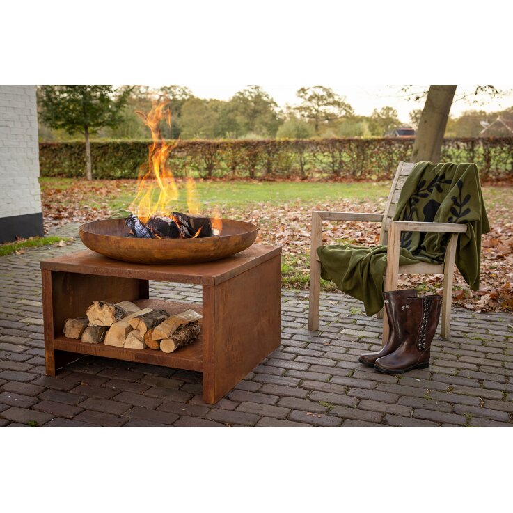 ESSCHERT DESIGN Feuerschale mit Holzfach, Ø 80 cm