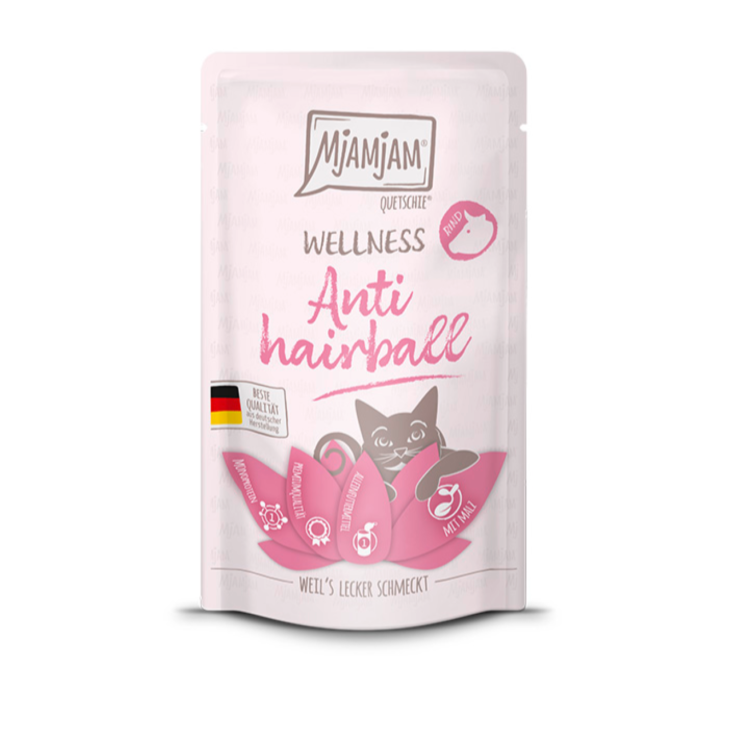 Katzen - Nassfutter MjAMjAM Wellness Anti Hairball Rind, 125 g