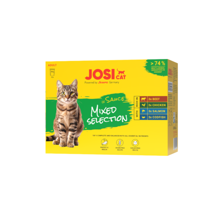 Katzen - Nassfutter JOSERA JosiCat Multipack Mixed Selection in Sauce, 12 x 85 g