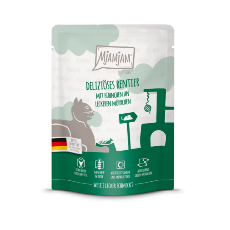 Katzen - Nassfutter MjAMjAM Adult Deliziöses Rentier mit Hühnchen an leckeren Möhrchen, 300 g