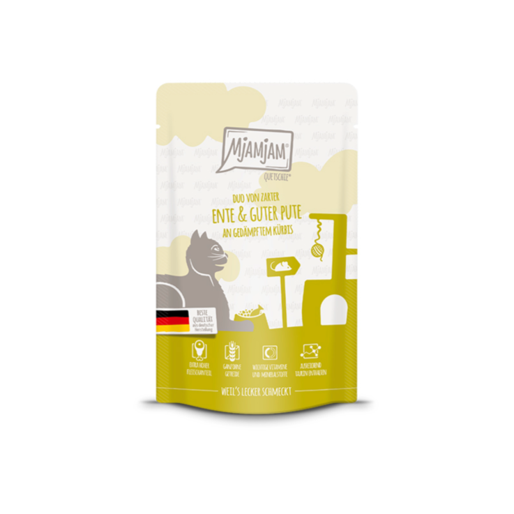 Katzen - Nassfutter MjAMjAM Adult DUO von zarter Ente & guter Pute an gedämpftem Kürbis