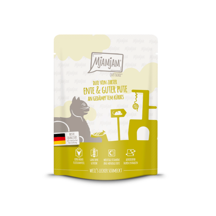 Katzen - Nassfutter MjAMjAM Adult DUO von zarter Ente & guter Pute an gedämpftem Kürbis