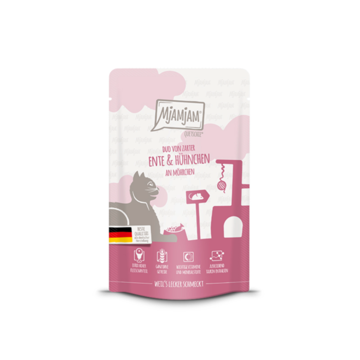 Katzen - Nassfutter MjAMjAM Adult DUO von zarter Ente & saftigem Hühnchen an Möhrchen