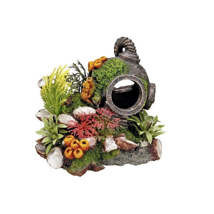 NOBBY Aqua Ornaments "HELM" mit Pflanzen, 13,5 x 11 x 12 cm