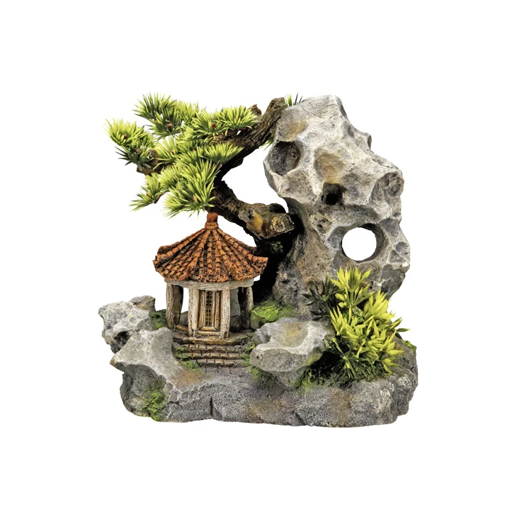 NOBBY Aqua Ornaments "TEMPEL AN KLIPPE" mit Pflanzen, 19 x 13 x 17,2 cm