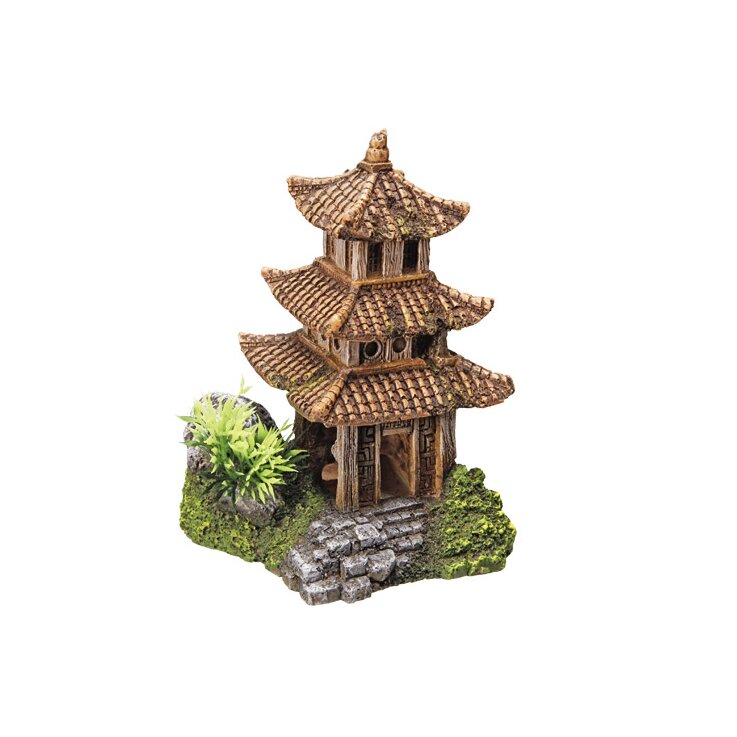 NOBBY Aqua Ornaments "ASIATISCHER TEMPEL" mit Pflanzen, 10 x 9 x 14,5 cm