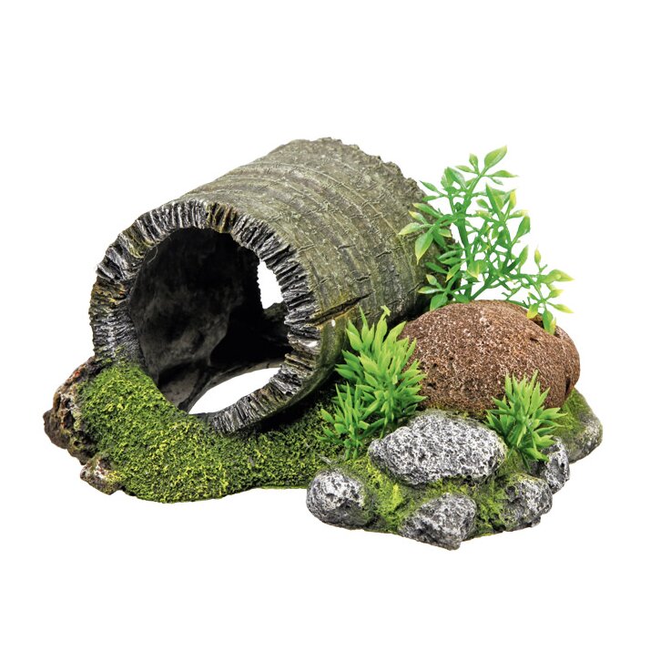 NOBBY Aqua Ornaments "HOLZTUNNEL" mit Pflanzen, 18,5 x 15,5 x 9 cm