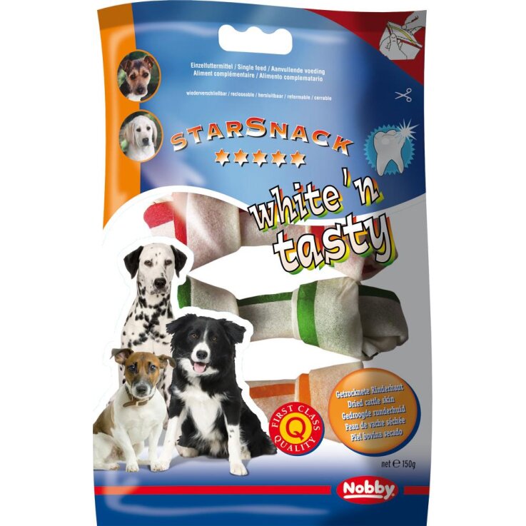 Hunde - Kauartikel NOBBY White´n Tasty Kauknoten bunt, 10 - 11,5 cm, 150 g
