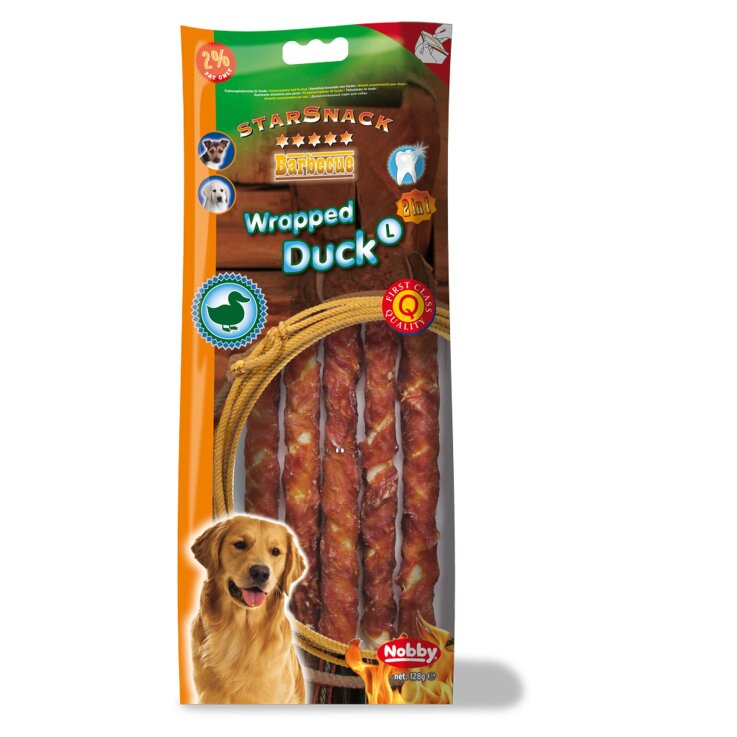 Hunde - Snacks NOBBY StarSnack Barbecue Wrapped Duck, L, 25 cm