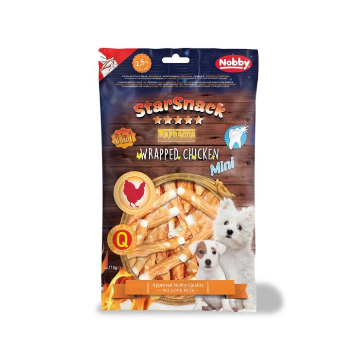Hunde - Leckerli NOBBY StarSnack Barbecue MINI Wrapped Chicken, 113 g