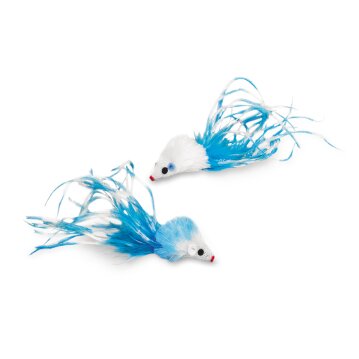 NOBBY Plüsch Maus mit Federn, blau/weiß, 5 cm