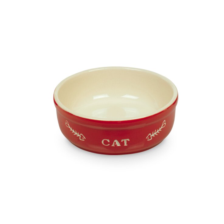 NOBBY  Katzen Keramikschale "CAT", rot/beige, Ø 13,5 x 5 cm