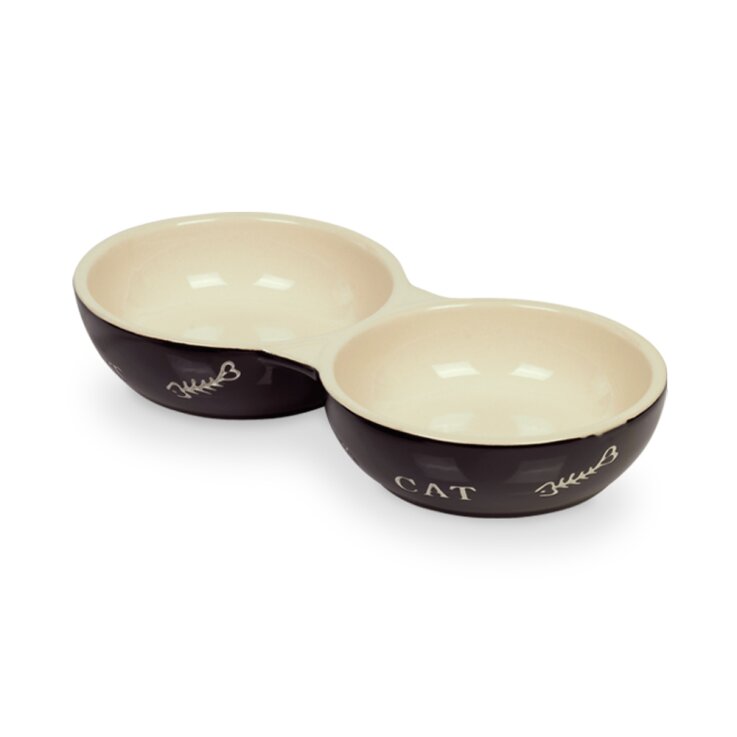 NOBBY Katzen Keramik Doppelnapf "CAT", schwarz/beige, 22 x 11,5 x 3,5 cm