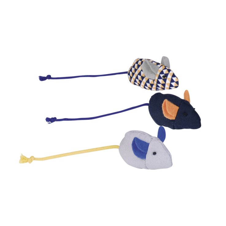 NOBBY Stoffmäuse mit Catnip (3er Pack), schwarz, grau und gemustert, 6 cm