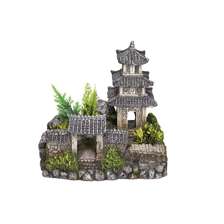 NOBBY Aqua Ornaments "ASIATISCHER TEMPEL" mit Pflanzen, 18,5 x 14,2 x 17 cm