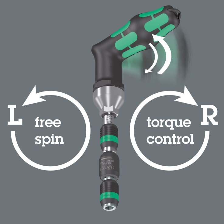 WERA 889/4/1 F Rapidaptor Freilauf-Bithalter für Drehmomentschraubendreher mit Pistolengriff, 1/4" x 64 mm