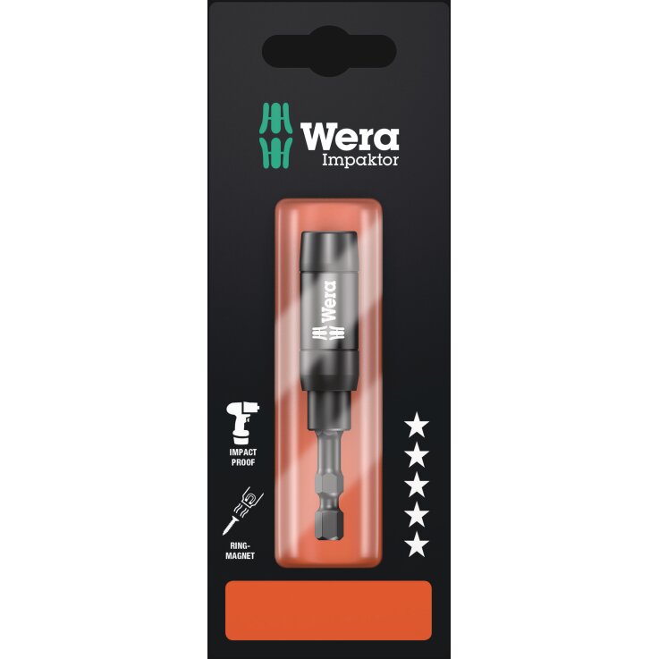 WERA 897/4 IMP R SB Impaktor Halter mit Ringmagnet und Sprengring, 1/4" x 75 mm