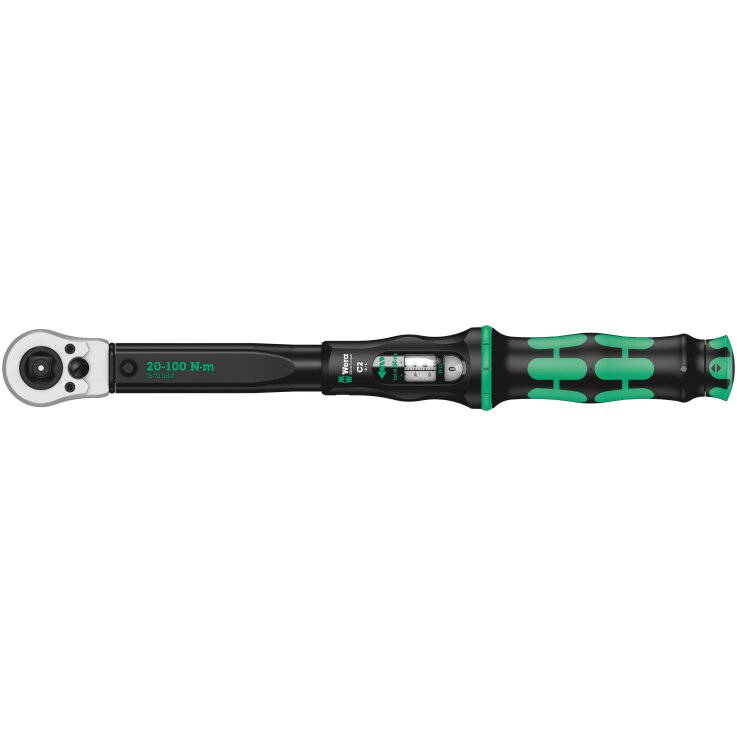WERA Click-Torque C 2 Push R/L einstellbarer Drehmomentschlüssel für Rechts- und Linksanzug, 20-100 Nm