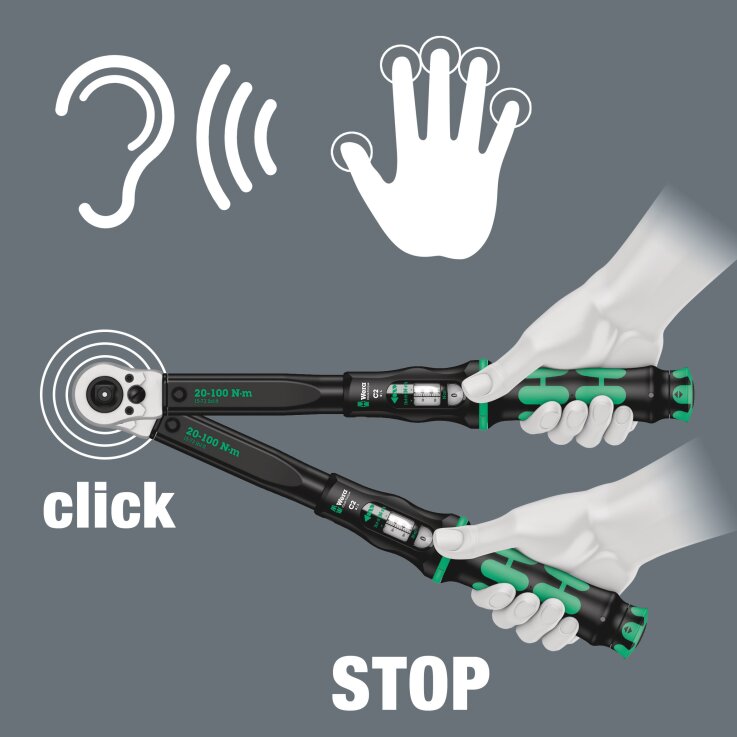 WERA Click-Torque C 2 Push R/L einstellbarer Drehmomentschlüssel für Rechts- und Linksanzug, 20-100 Nm