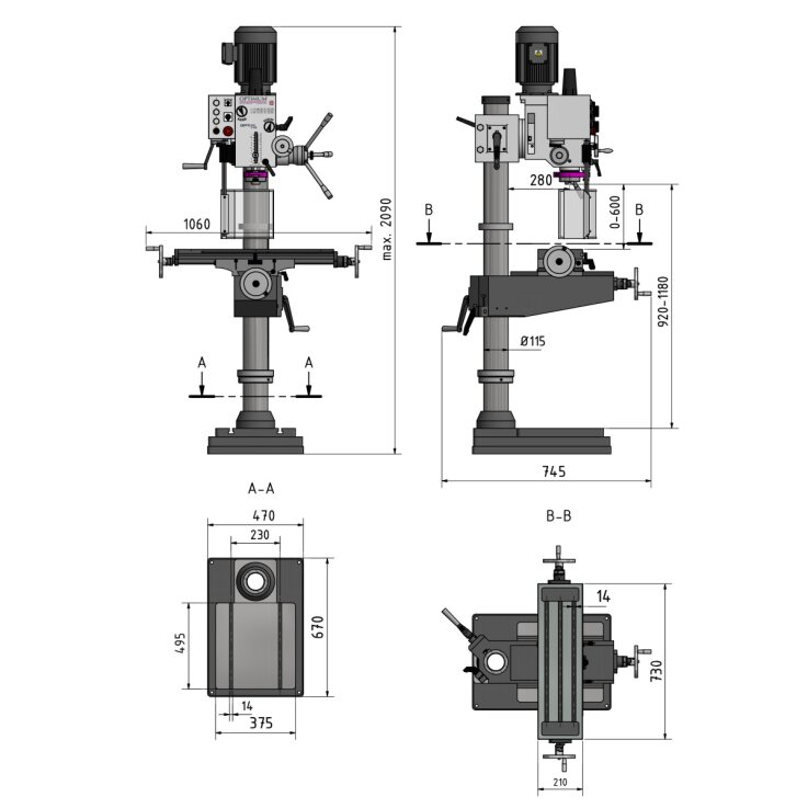 OPTIMUM Säulen-Getriebebohrmaschine mit Kreuztisch OPTIdrill DH 40CT