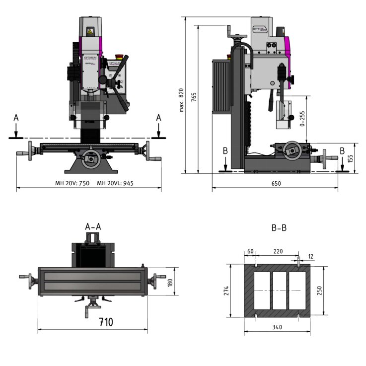 OPTIMUM Bohr-Fräsmaschine OPTImill MH 20VL