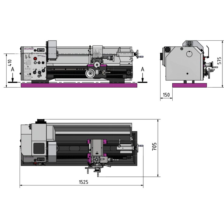 OPTIMUM Leit- und Zugspindel-Drehmaschine OPTIturn TU 3008