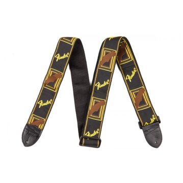 Strap, Fender Running Logo Strap - black, yellow and brown