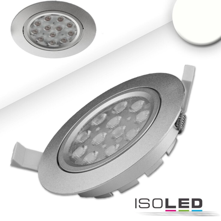 ISOLED LED Einbaustrahler, silber, 15W, 72°, rund, neutralweiß, dimmbar