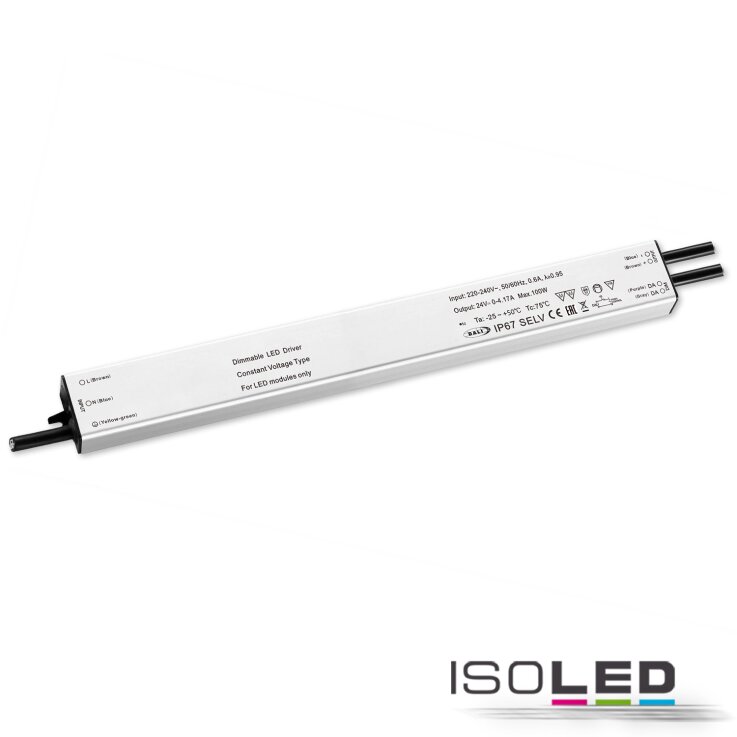 LED PWM-Trafo 24V/DC, 0-100W, slim, Push/Dali-2 dimmbar, IP67, SELV