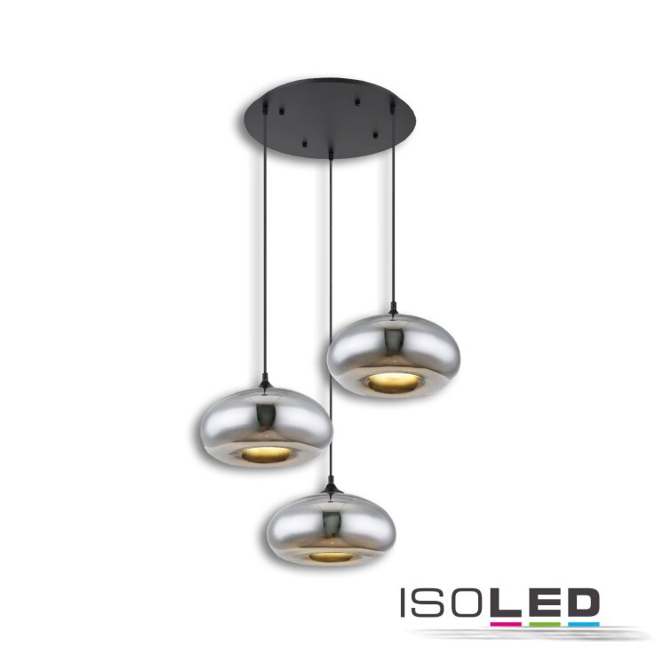 Hängeleuchte Metall schwarz, oval, Glas chrom, 3xE27 Fassung, exkl. Leuchtmittel