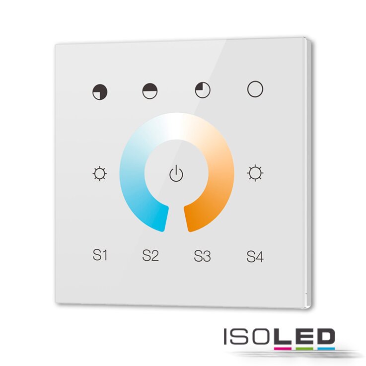 ISOLED DALI DT8 CCT 1 Gruppe Einbau-Touch Master-Controller, weiß, 100-240V AC oder DALI-Bus Spannung
