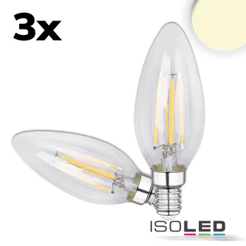 ISOLED E14 LED Kerze, 4W, klar, warmwei&szlig;, 3er Pack